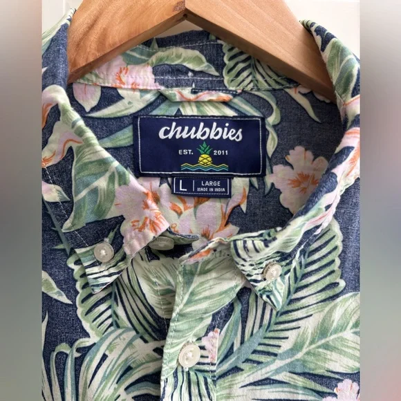 Chubbies Hawaiian Print Button Up Shirt Mens Large Short Sleeve Tropical - Picture 4 of 9